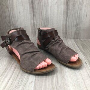 Blowfish Sandals Womens 7.5 Taupe Brown Canvas Zip Gladiator Flat Shoes